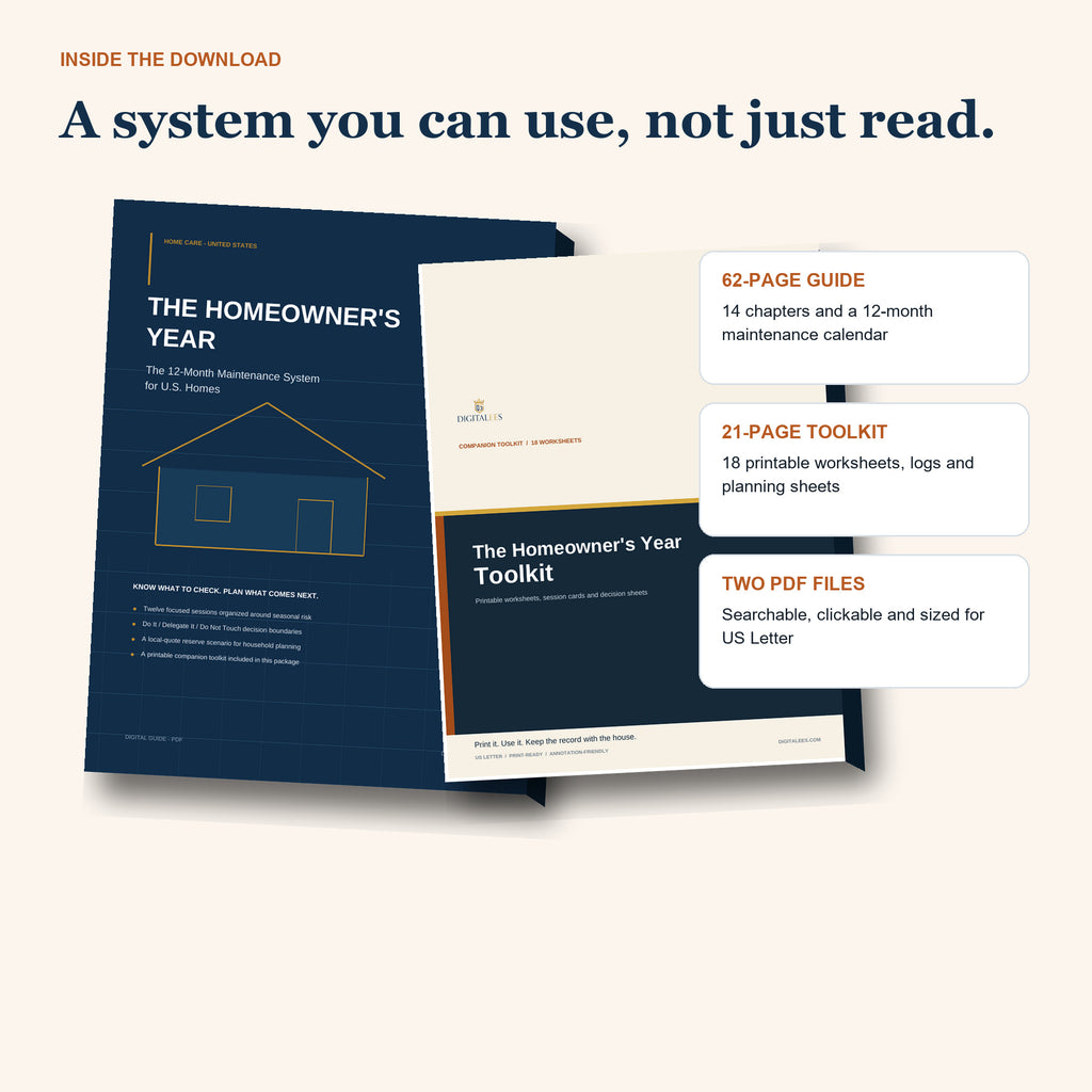 Homeowner guide and printable toolkit included in the digital download