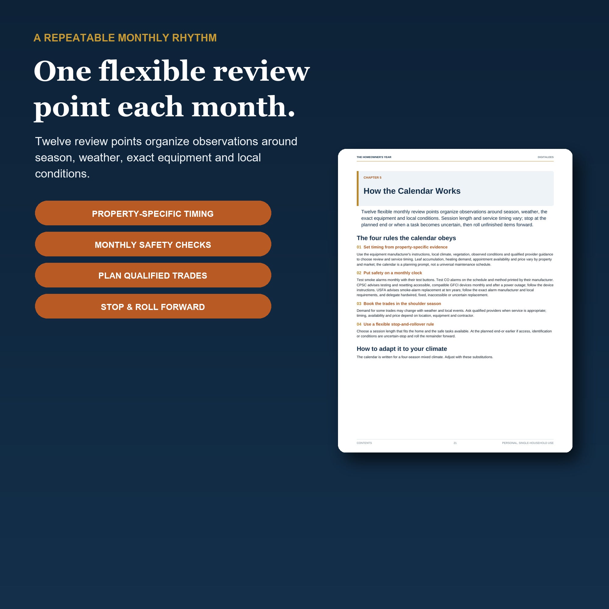 Monthly home maintenance planner pages and seasonal home care system