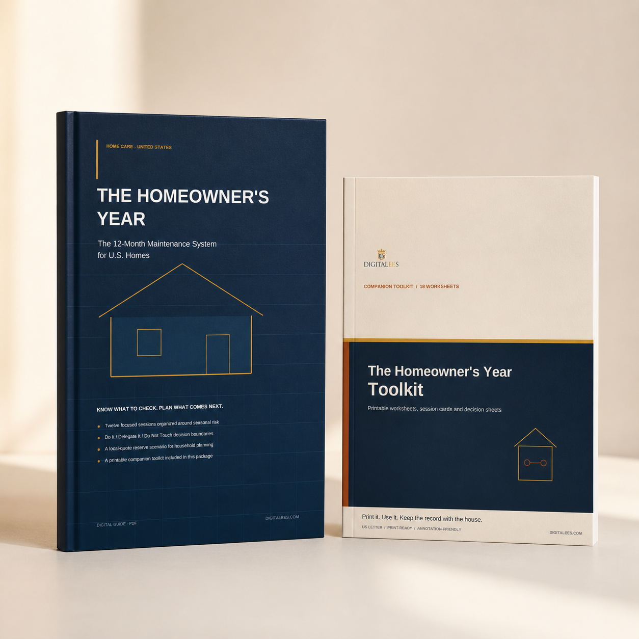 Premium 3D mockup of The Homeowner's Year guide and toolkit