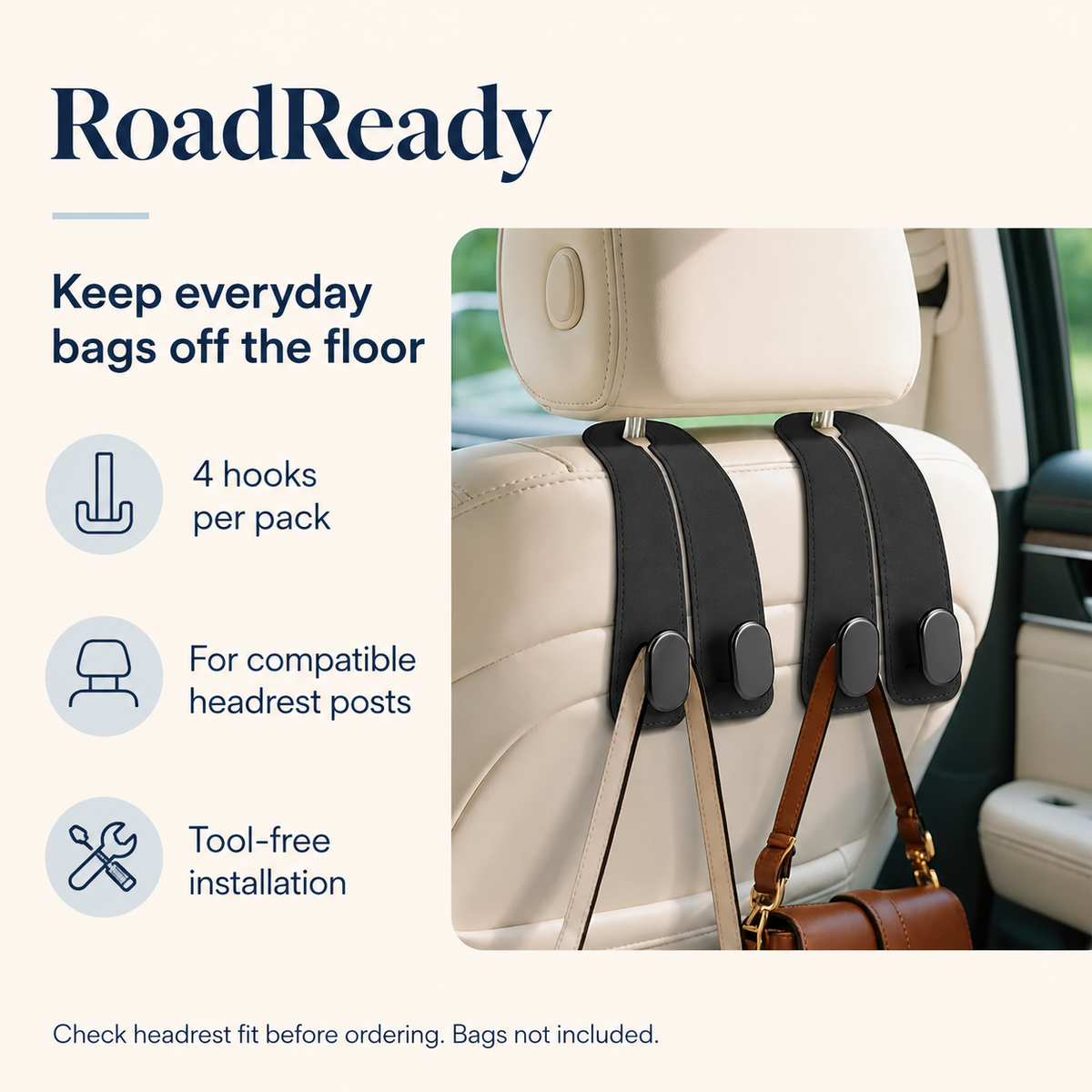 RoadReady Headrest Hooks — 4 Pack
